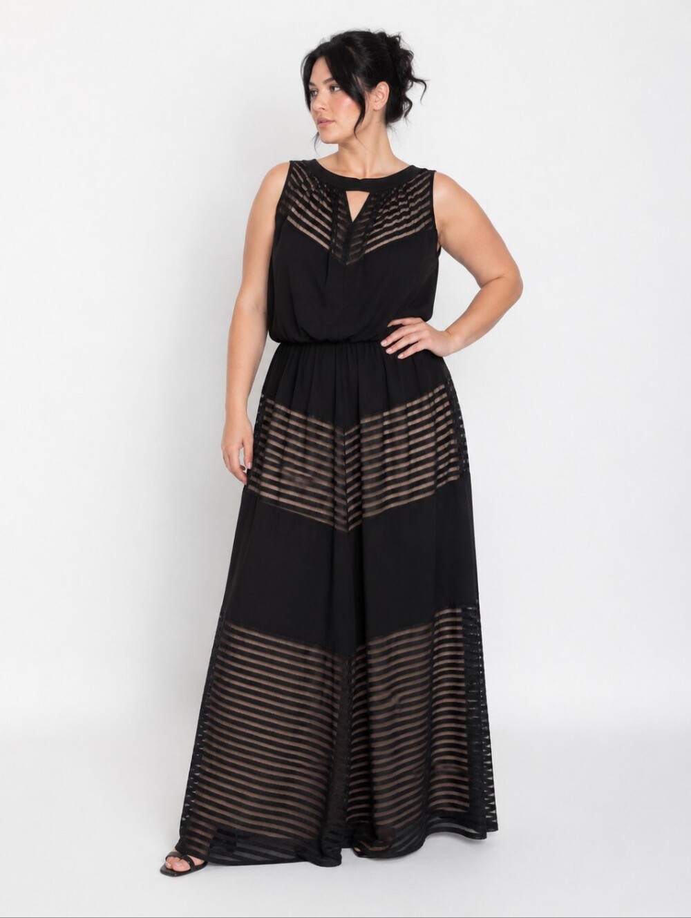 Laura Plus Black Mesh Overlay Maxi Dress Sleeveless Lined Size 16